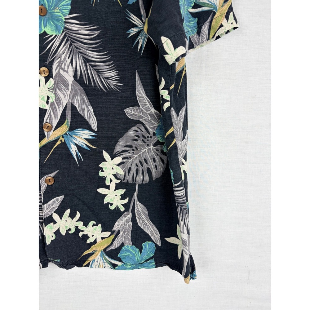 Island‎ Republic Mens XL Silk Tropical Floral Hawaiian Camp Shirt Blue Black - Picture 6 of 10